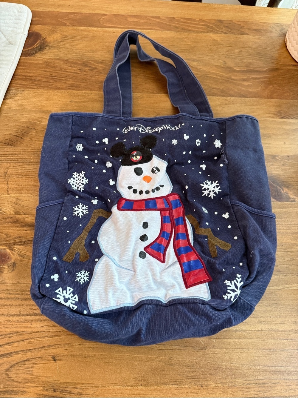 Disney Navy Canvas Tote with Disney Parks Tag Walt Disney world snowman